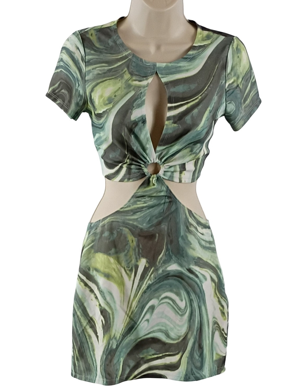Lucy in the Sky Green Marble Cutout Mini Dress
